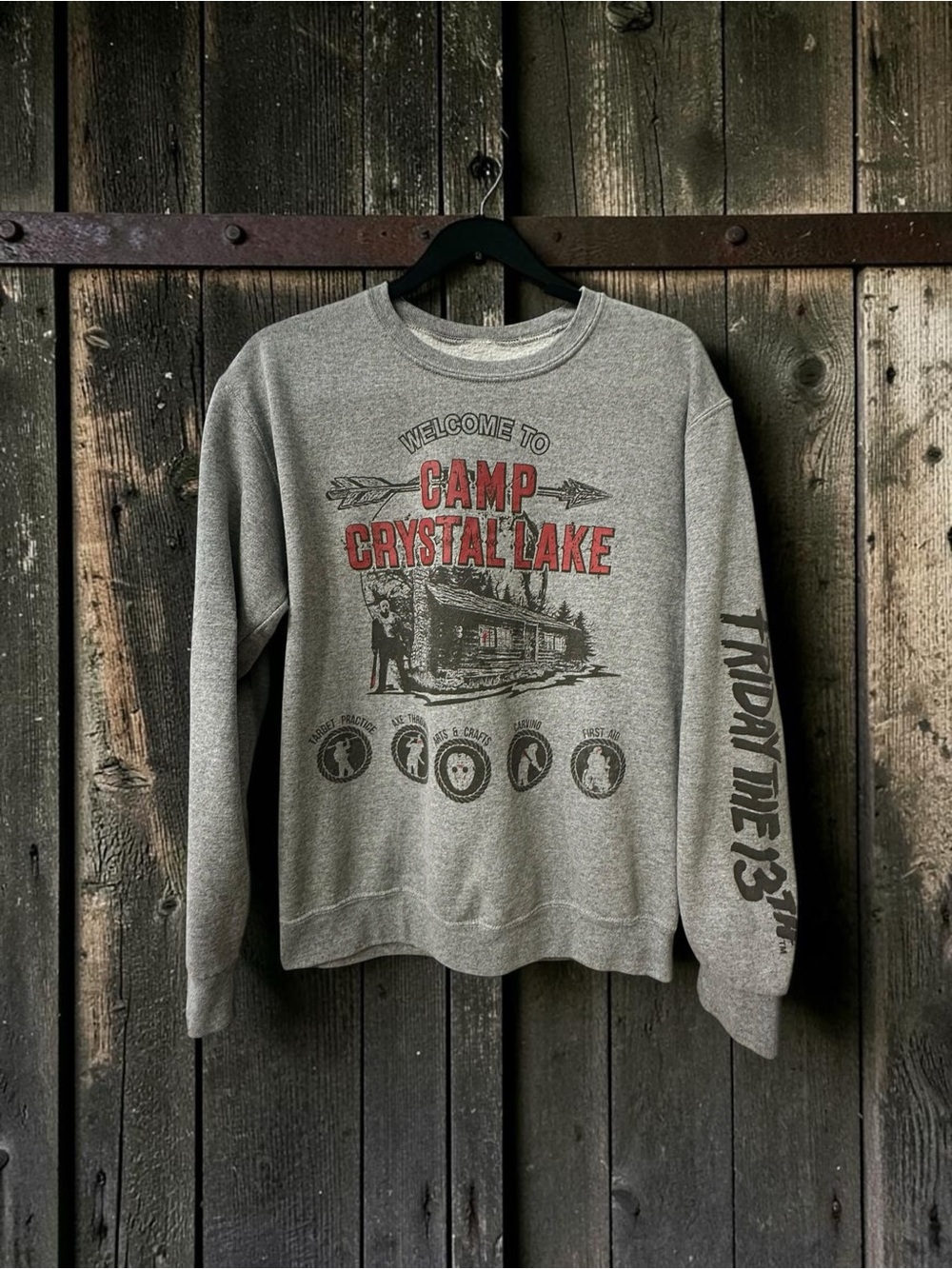 Friday the 13th Camp Crystal Lake Sweatshirt. Gray. Unisex. Size: small